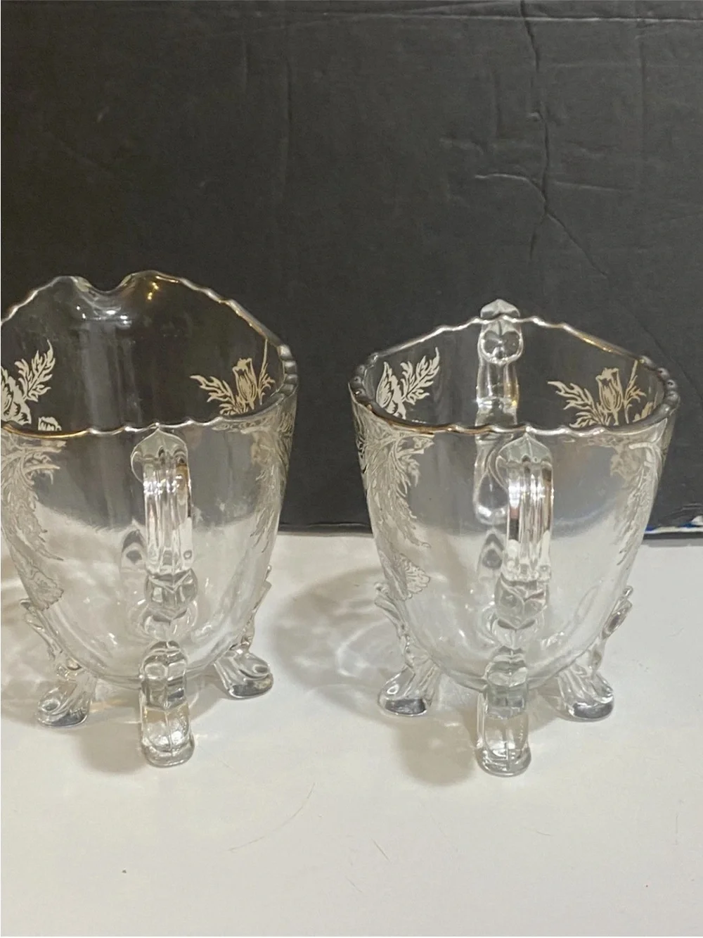 Vtg Flanders Silver City Poppy Footed Glass Creamer And Sugar Set